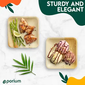 Square Palm Leaf Plates | 8 Inch | Heavy-Duty, Microwave-Safe, 100% Compostable Dinnerware