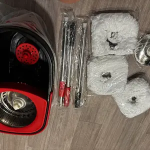 Colorful 360° Spin Mop and Bucket Set with 3 Microfiber Refills 61in Stainless Steel Adjustable Extendable Pole Plastic Bucket for General Cleaning