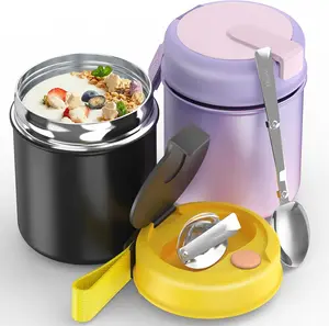 Kids & Adult Stainless Steel Food Jar – Leakproof, Wide-Mouth Thermal Lunch Box for Hot & Cold Meals. Includes Spoon. Perfect for School, Travel, Camping & Outdoor Use. Keeps Food Fresh & Temperature Locked. Stylish Black Design. Tableware Container Tin