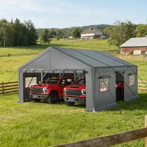 Raybee 2 Cars Carport 20x20 Metal Carport Heavy Duty, Extra Large Car Port with Roll-Up Windows & Doors, Portable Garage Car Shelter #Summervibes #Giftsforhusband