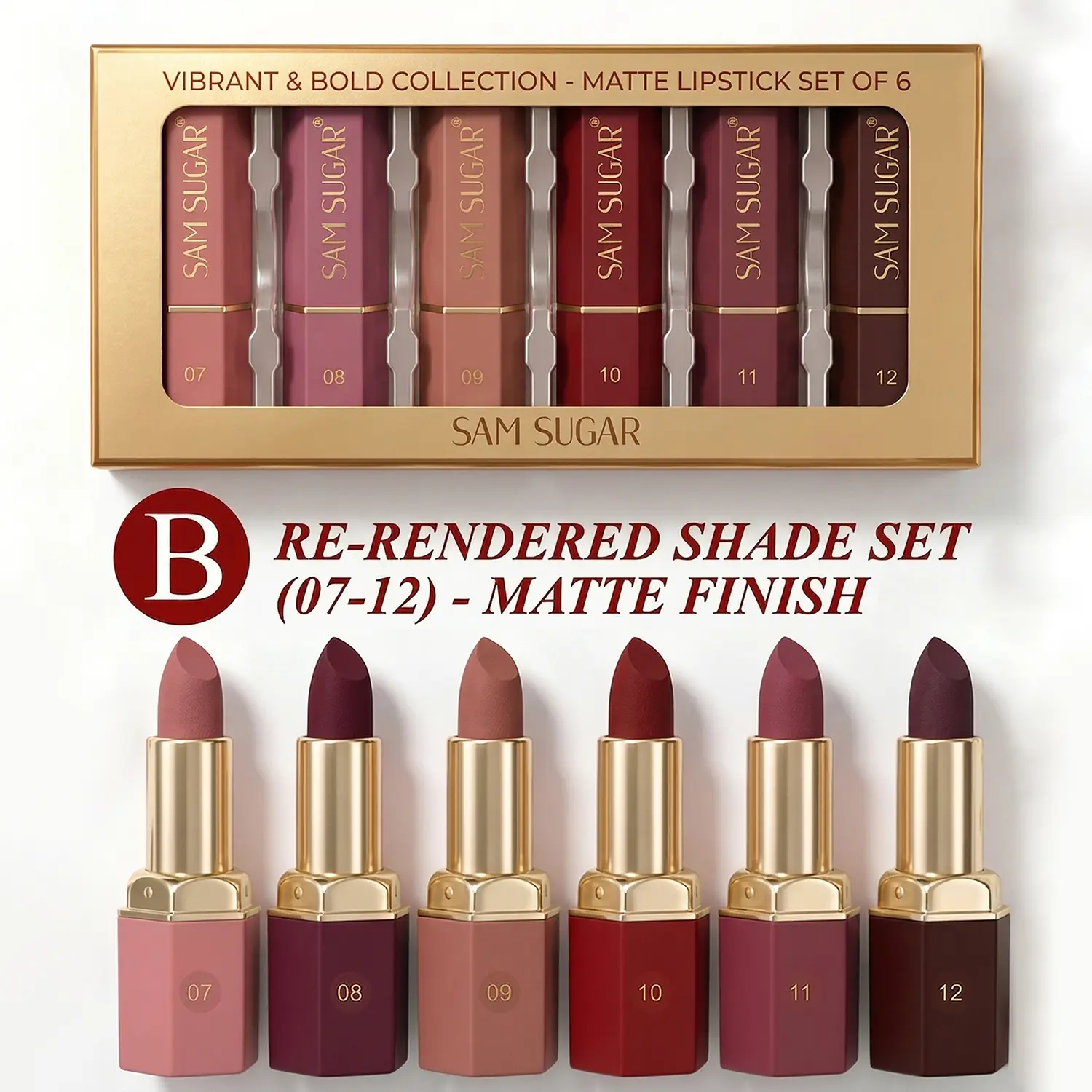 SAM SUGAR 6Pcs Cream Lipstick Set - Super Glossy, High Pigment, Smooth, Long Lasting, Waterproof, Non-Stick Cup, Radiant, Nourishing, for All Skin Tones, Daily Use, Women's Christmas Makeup Gift, Glossy Lips, Cherry Lips, Glow Up Challenge