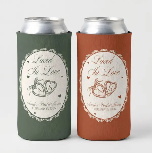 Laced in Love Bridal Shower Can Cooler-Lace Bridal Shower Party Favors, Laced in Love bachelorette favors