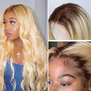 Highlighted Root Blonde Wig - Radiant Hair with Natural Shades and Smooth Finish