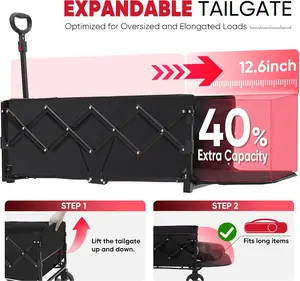 Collapsible Wagon Cart w/ Tailgate 350lbs Foldable Utility Cart Black