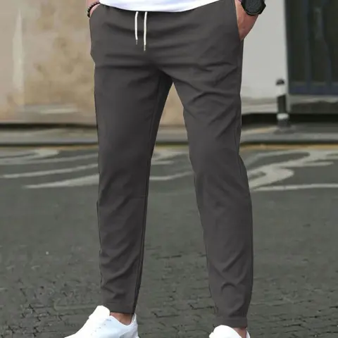 Men's Solid Color Drawstring Waisted Pants, Regular Fit Casual Comfy Pocket Trousers for Spring & Fall, Men's Bottoms for Daily Wear, Casual Streetwear Pants
