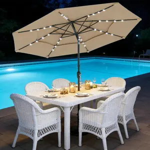  [Bellemave] 9.7ft 3-Tier Patio Umbrella with Solar LED Lights| UPF 30+ UV Protection| Outdoor Table Umbrella for Backyard Garden Poolside| Without Base