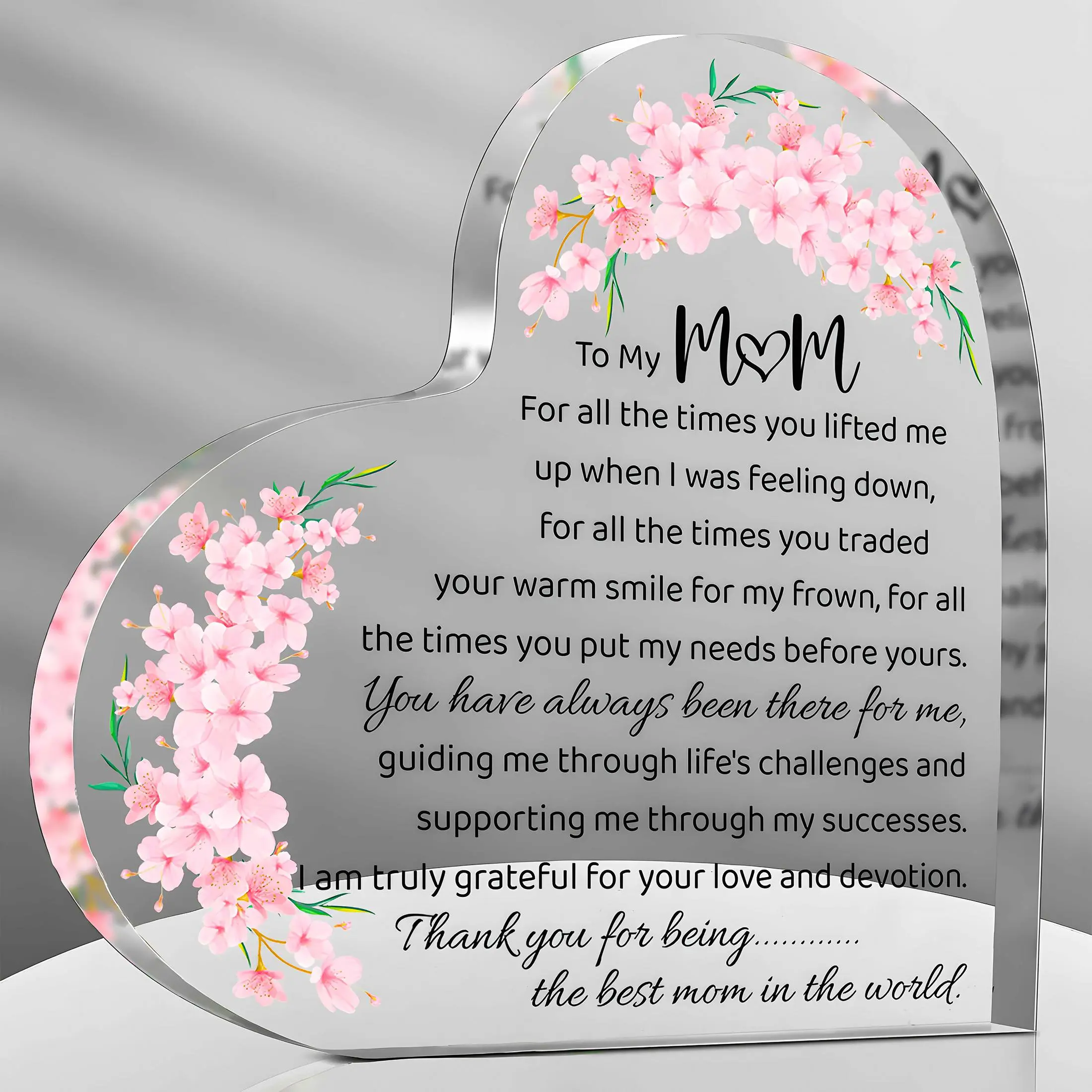 Heart Shaped Acrylic Photo Plaque, Decorative Plaque, Acrylic Signage Plaque, Creative Flower Pattern Desktop Ornament, Novelty Desk Decor, Special Love Desktop Ornament for Thanksgiving, Christmas, Birthday, Decor, Acrylic Desktop Decoration