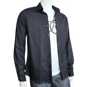 Mens Couture Black Pinstripe Shirt – Tailored Fit | Cotton-Stretch
