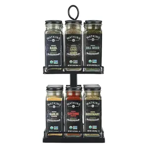Watkins Organic Two Tier Rotating Spice Rack, Includes 16 Organic Glass Jar Seasoning Spices, Starter Set Gift ,Starter Gift Set, Premium All-Purpose BBQ Seasoning Variety Pack Blend All-Purpose Seasoning Blend
