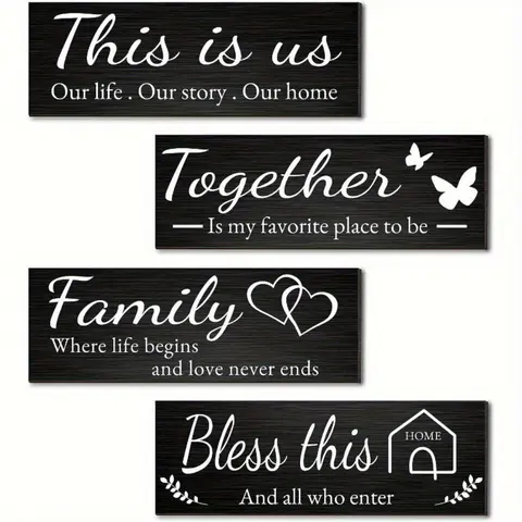 Family Wall Signs, 4 Counts/set Letter Pattern Wall Decor Set for Living Room and Bedroom, Home Decor Products, Decorative Wall Sign, Customized Decoration