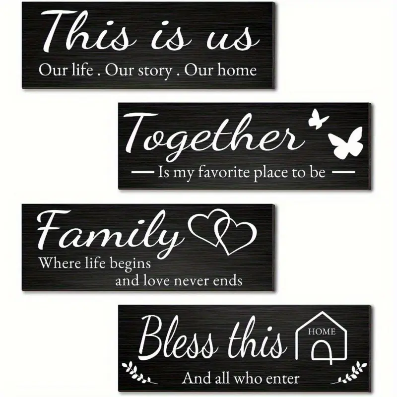 Family Wall Signs, 4 Counts/set Letter Pattern Wall Decor Set for Living Room and Bedroom, Home Decor Products, Decorative Wall Sign, Customized Decoration