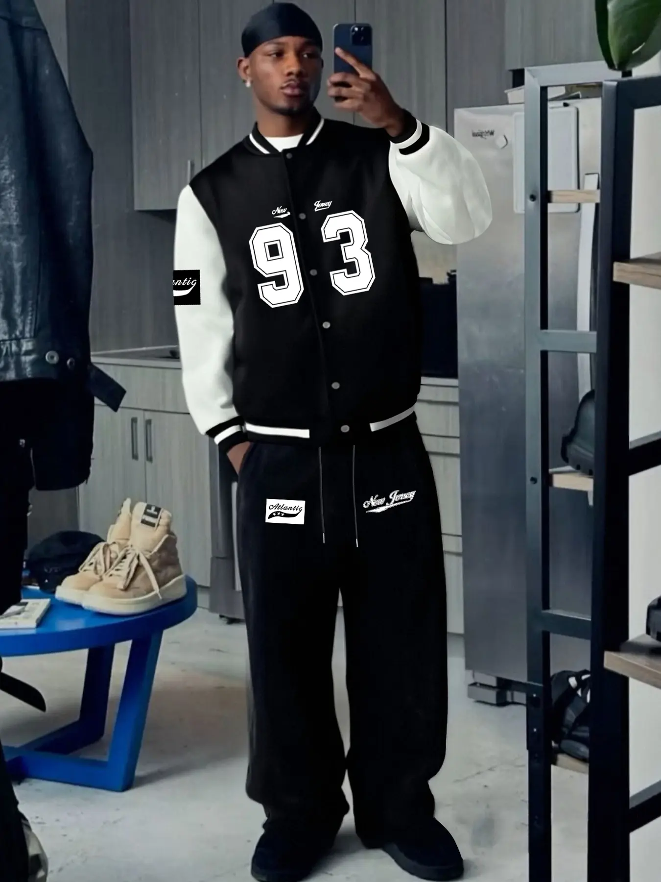 Men's Casual Street Style Baseball Jacket & Sweatpants Set, Colorblock, Fall Winter Warm, Long Sleeve Fitted Design