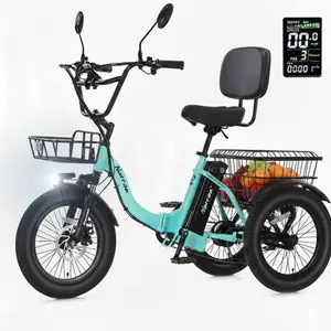 Electric Tricycle, Equipped with High Carbon Steel Frame, Full Suspension System, Fat Tire Folding Electric Trike N6-B, 3 Wheels Electric Bikes for Adults, Peak 1100W Step-Thru Etrike with 624WH Removable Battery and Large Basket for Women Men