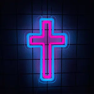Cross Neon Sign, Jesus Led Neon Light for Wall Decor Home Bedroom USB Powered Light-Upside Down Cross Lights for Easter Christmas Wedding Decor