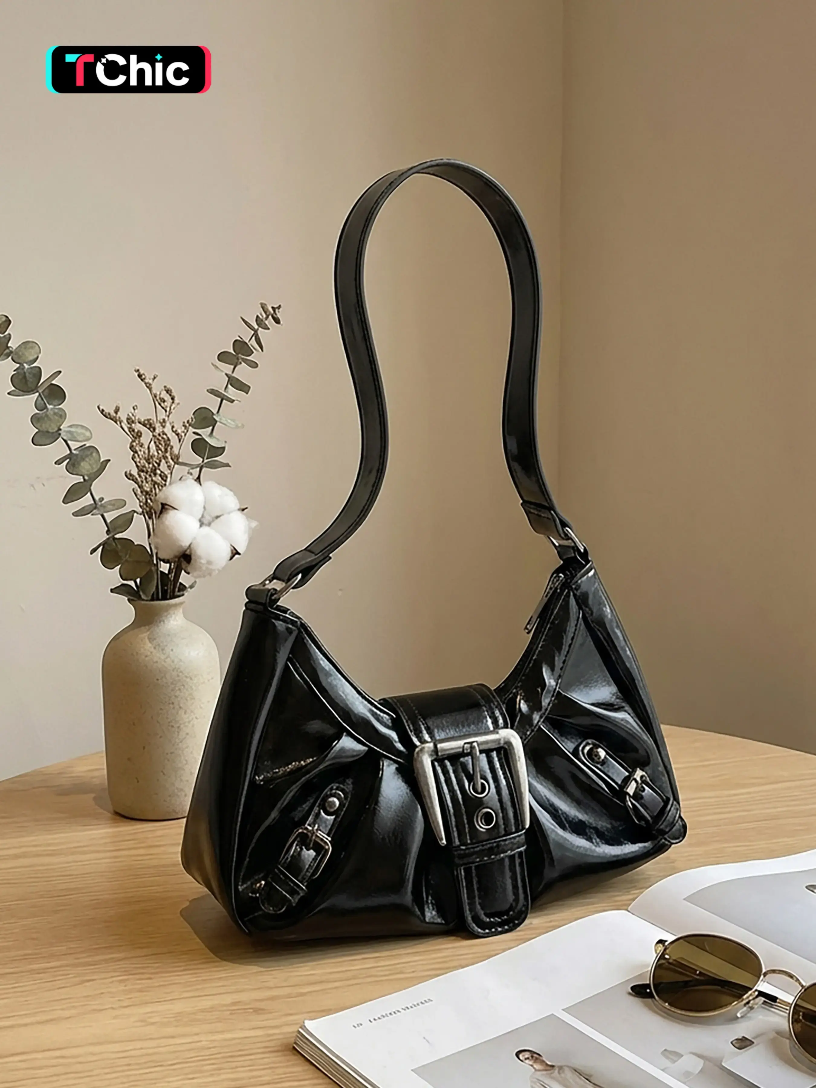 Elegant Half-Moon Underarm Shoulder Bag, Crescent Bag, Women's Fashion Casual Plain Design, Flap Pocket Design, Daily Use Stylish Accessory, All Seasons, Fashionable Shoulder Bag, Half Moon Purse, Fashionable Bags