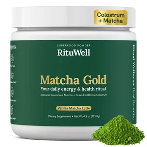 Matcha Gold | Grass-Fed Bovine Colostrum + Japanese Ceremonial Grade MatchaSuperfood Powder | 30 Servings | Vanilla Matcha Latte