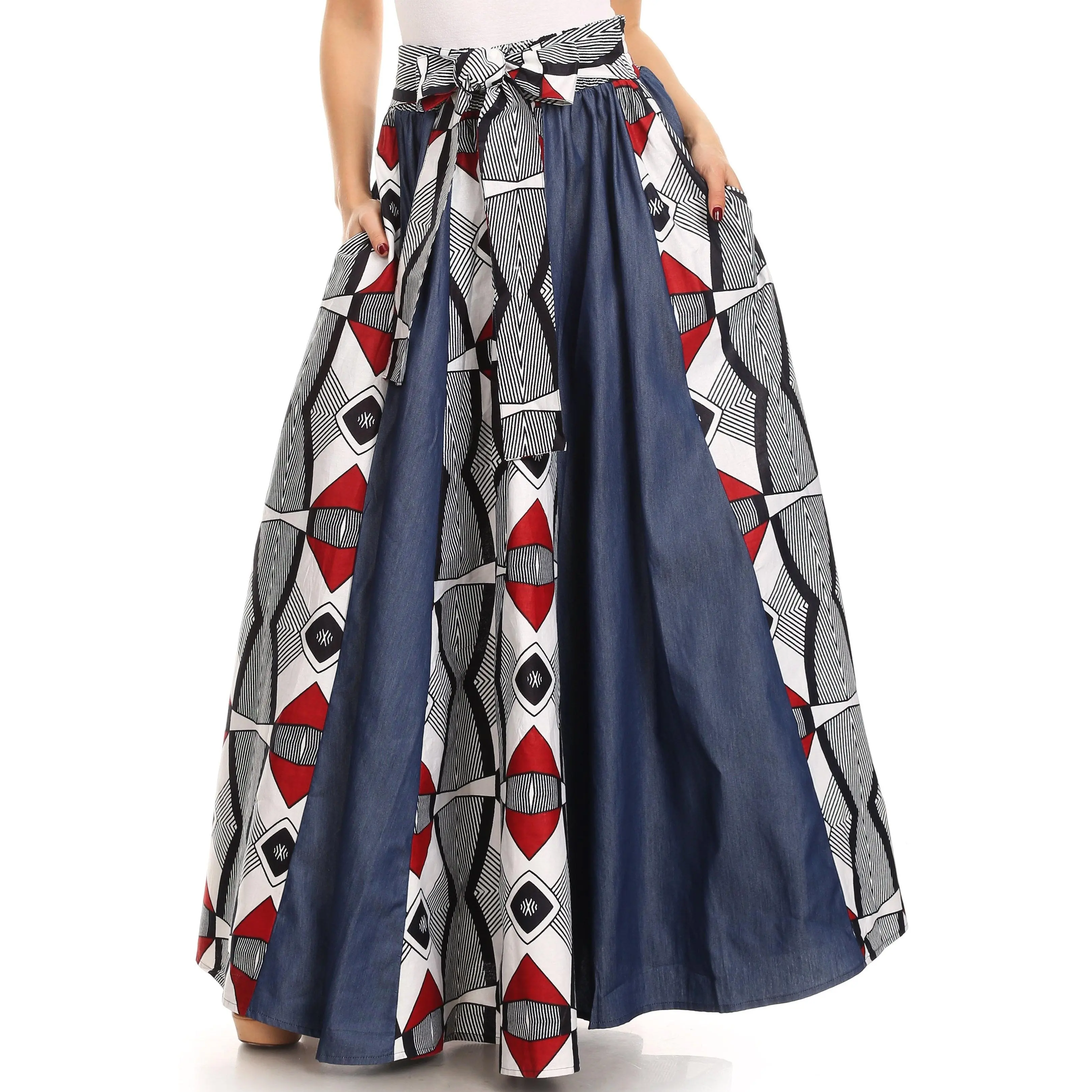 Sakkas Monifa Long Maxi Skirt Colorful Ankara Wax Dutch African Skirt Gorgeous