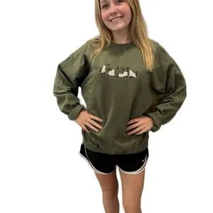 Ghost Cat Embroidered Sweatshirt | Spooky Halloween Crewneck | Vintage Y2K Inspired Sweater | Cute & Creepy Casual Top | TikTok Viral Fall Fashion Embroidery Hoodies Long Sleeve