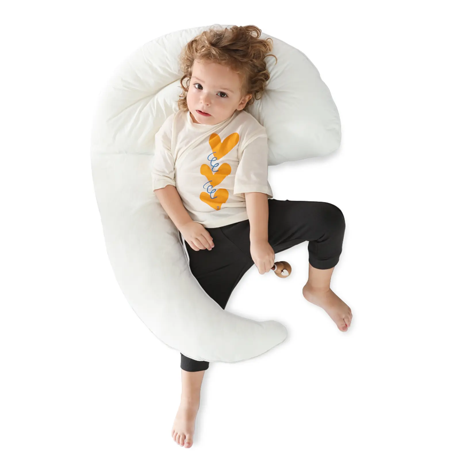 Choc chick Curve Toddler Body Pillow for Sleep Training, 34x27 inches Moon Shape Soft Child Hug Pillow, 100% Natural Cotton Pillowcase, Washable & Breathable Crib Pillow for Kids