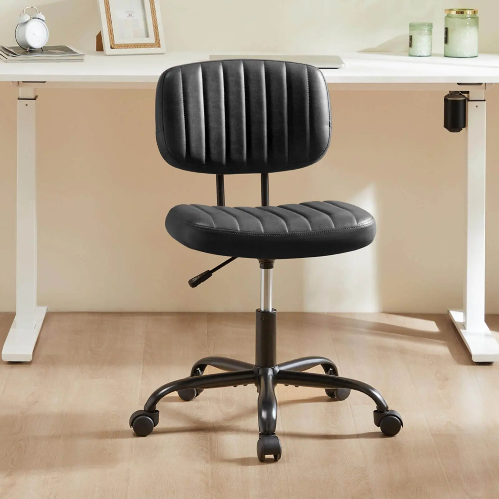 Adjustable Height 360° Rolling Swivel Computer Task Chair with Lumbar Support 250lb Capacity Cloud-Like Comfort U-Shaped Design for Small Spaces vanity
