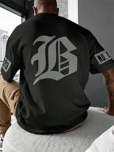 Men's Plus Size 2xl-6xl Summer Graphic Print Drop Shoulder Loose Short Sleeve T-Shirt, Streetwear Casual Fitted Top Without Zipper and Collar