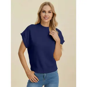 Double Take Full Size Mock Neck Short Sleeve Sweater