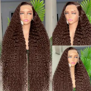 Chocolate Brown Deep Wave Human Hair Wig 13x4 HD Lace Front 180% Density Pre Plucked With Baby Hair Color Wig