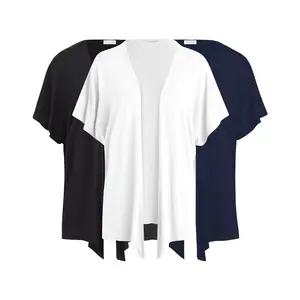 Kimono Style Short Sleeve Dolman Cardigan (3 Pack: Black, Navy, White)