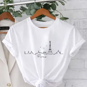 100% Cotton Soft Breathable Unisex T-Shirt Women's Paris Graphic Eiffel Tower Print Casual Short Sleeve Crew Neck Summer Top Minimalist Streetwear Vacation Outfit Gift for Her - Tshirt, Menswear