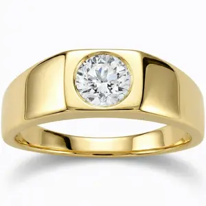 Mens 1 ct Round Solitaire Diamond Wedding Ring 14k Yellow Gold