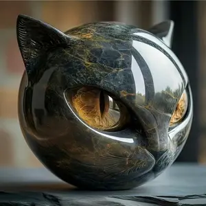 Luxury Black Cat Stone Resin Sculpture - with Marbled Eyes and Sharp Ears, Detailed and Durable Home/office Decoration Like Hand Painting, The Perfect Gift for Cat Lovers (fantasy Theme, Resin Material), Home Decoration, Handmade, Artistic Ornaments