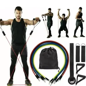 11 PCS Resistance Band Set Yoga Pilates Abs Exercise Fitness Tube Workout Bands