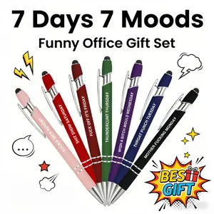 Daily Fun Quotes Ballpoint Pen Set, 7 pens per set, office stationery and supplies, 2-in-1 retractable ballpoint pen and stylus, holiday gift, gift for boyfriend or girlfriend