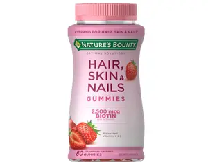Nature’s Bounty Hair, Skin & Nails Gummies – 2,500 mcg Biotin, Antioxidant Vitamins C & E, Strawberry Flavor, Beauty & Wellness Supplement