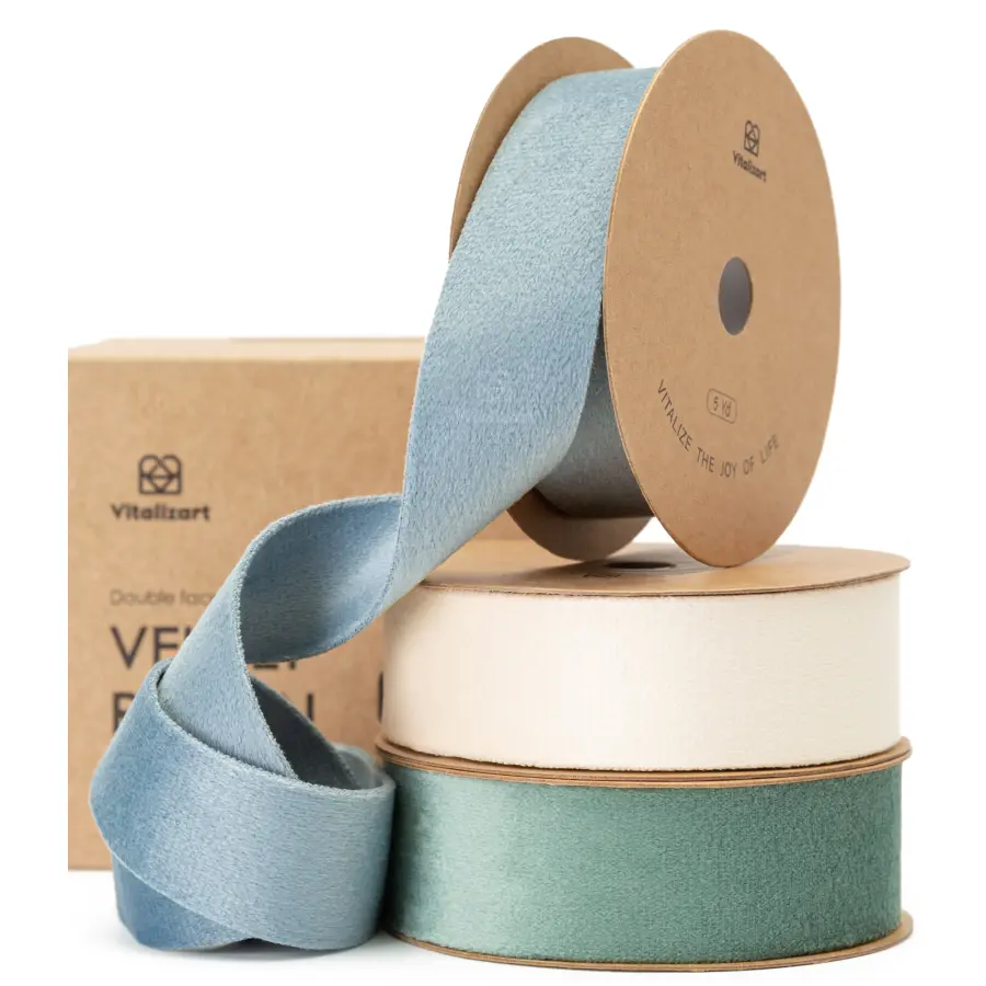 Double Faced Velvet Ribbon Set 3 Rolls 1 Inch x 5 Yd Each Total 15 Yd for Bow Making Party Decor DIY Crafts Home Supplies