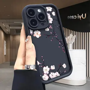 Delicate Cherry Blossom Print Case for iPhone 16e 15 17 Air 16 14 13 12 11 Pro Max Plus X XS Shockproof Full Camera Protection Durable slim Silicone Cover