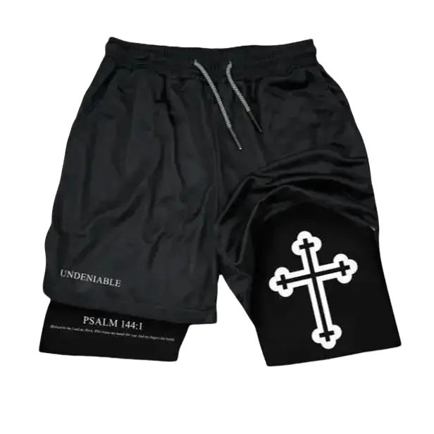 Women's 2 in 1 Workout Shorts Cross John 3:16 Print Undeniable Double Layer Running Shorts Anti Chafe Gym Athletic Shorts