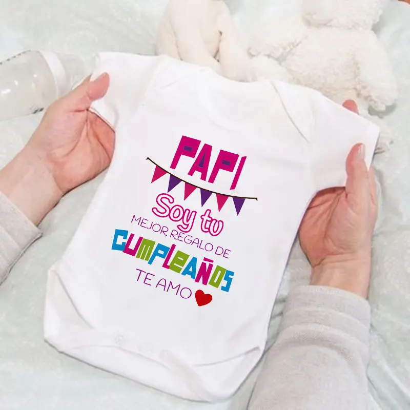 Infant Short-Sleeve Onesie with "Dad's Best Birthday Gift" Print, Cotton Round Neck Bodysuit for Newborns, Cute Summer Outfit, Toddler Onesies, Fun Themed Bodysuits, Printed Bodysuit Set