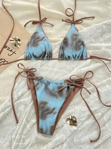 Tie-Dye Vintage Bikini Set, Sexy Adjustable Triangle Swimwear, High Elastic Beach Pool Vacation for Trendy Women