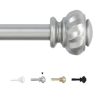 Curtain Rods 16.2 to 59.4 Inches, Adjustable Heavy Duty Curtain Rod 3/4 Inch Diameter, Drapery Rods with Easy Install Design, Extendable Window Curtain Rod, Nickel