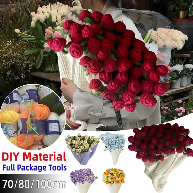 DIY Rose Bouquet Blankets DIY Handmade Flower Crocheted Blanket Material Package Flower Bouquet Blanket Crochet Kit Gift
