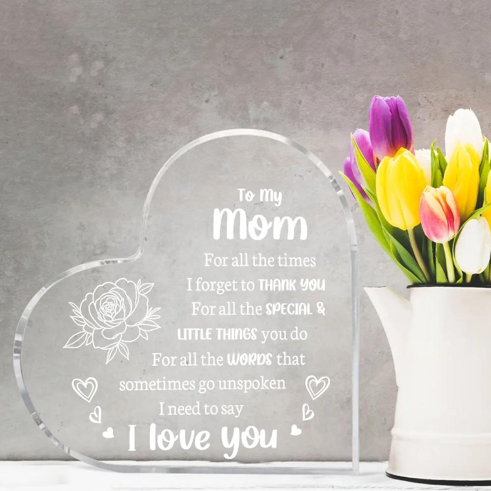Heart Shaped Acrylic Decoration Block |   Flower & Letter Pattern Decorative Ornament |   Inspirational Funny Home Decor |   Perfect Delicate Birthday Gift for Mom