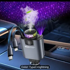 Multifunctional Car Chager aroma Machine whith Starry Sky Ceiling Ligth,Car Humidifier,Odor Eliminator,80cm/32inch Retractable Cable,Durable and Tangle-free,Air Frangrace .