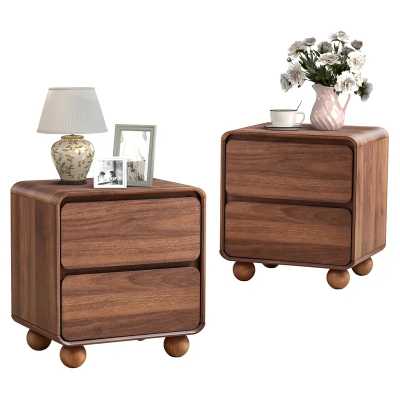 Giratree Small Night Stand with 2 Drawers, Mid Century Modern Nightstands with Solid Wood Legs, 2 Drawer Dresser Curved Profile Design End Table Side Table for Small Space, Dorm, Bedroom