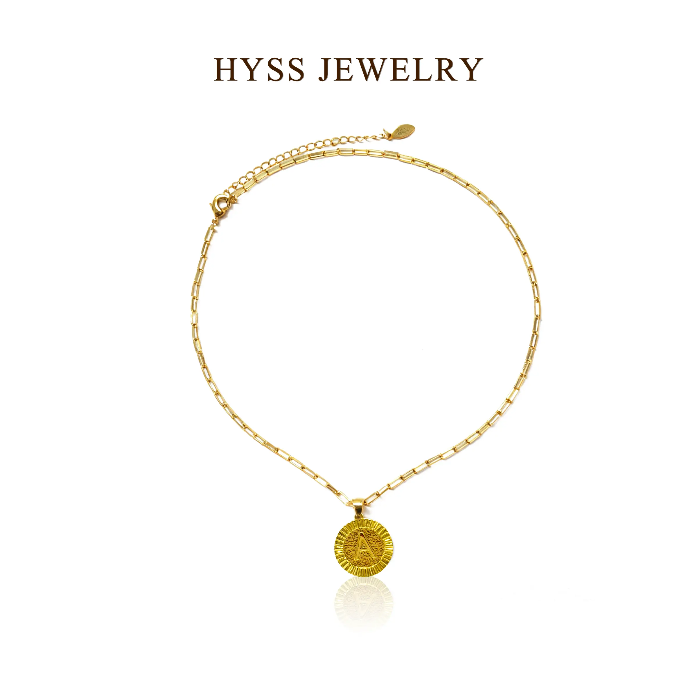 HYSS Gold Plated Initial Disc Necklace, Personalized A-Z Alphabet Letter Pendant on an Adjustable 16.5" Copper Chain for Women, Alphabet Letter Necklace, Custom Initial Pendant, Fashion Pendant Necklace