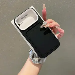 Two-in-one solid color card holder for iPhone 17 pro max mobile phone case 11/12 pluggable card holder 13/14 Pro drop-proof Shockproof 15 high-end feel 16 protective cover