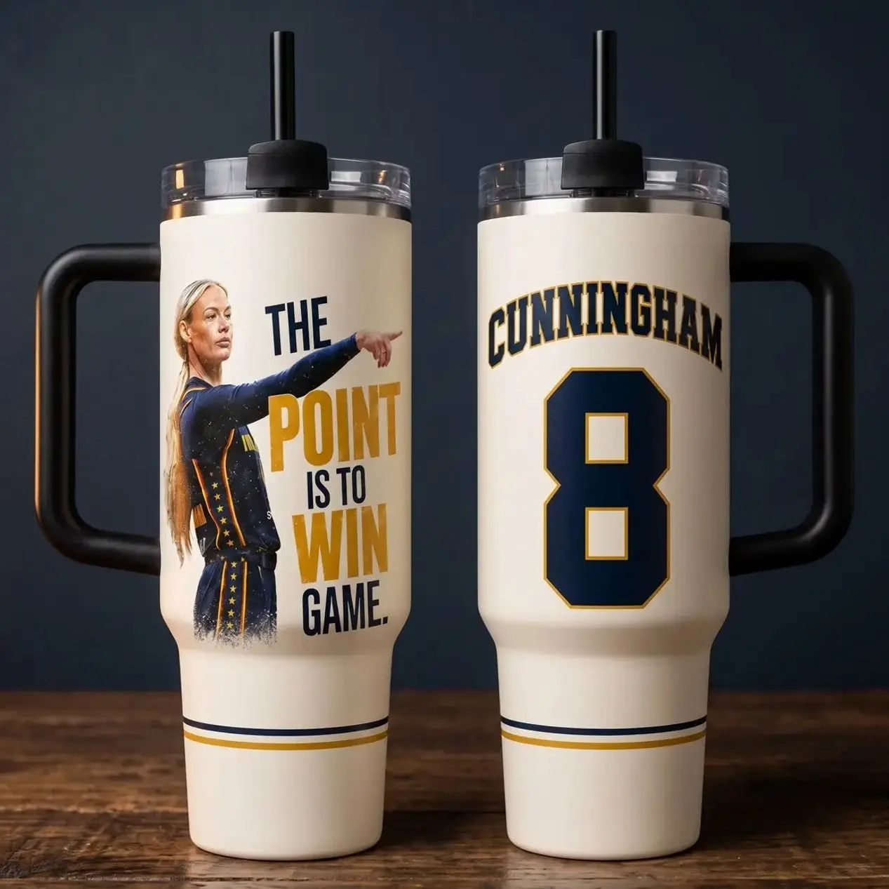 Sophie Point God Straight Basketball Tumbler 30oz 40oz With Handle, The Point Is To Win Game Women’s Basketball Fan Cup, Cream Navy Gold Player Jersey Style Travel Drinkware Gift, Not Including The Straw Water Bottles Bottle Drinkware