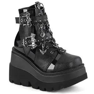 Demonia Shaker-66 Black Vegan Leather Ankle Boots