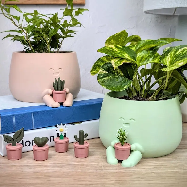 Cute Plant Pot Planter | Happy Face Holding Flower Pot | Smiling Faces