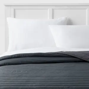 Twin/Twin Extra Long Satin Quilt Dark Gray - Room Essentials: Midweight Sateen Coverlet, OEKO-TEX Certified